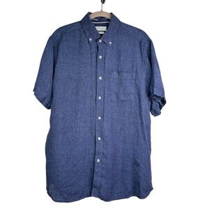 Porter & Ash Shirt Men's Large Blue Linen Short Sleeve Button Down Top Collared